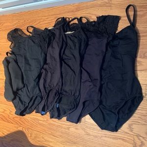 BUNDLE of 5 black leotards and 1 black chiffon wrap skirt